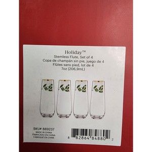 Lenox Holiday Stemless Flute Set 4 Piece Set. Holly Leaf. New. Christmas Glasses